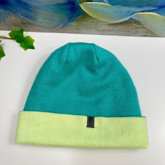 The North Face Unisex Reversible Beanie Hat Teal & Lime Acrylic One Size - Picture 6 of 6